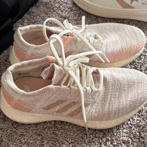 Adidas Pink and Cream Knit Sneakers